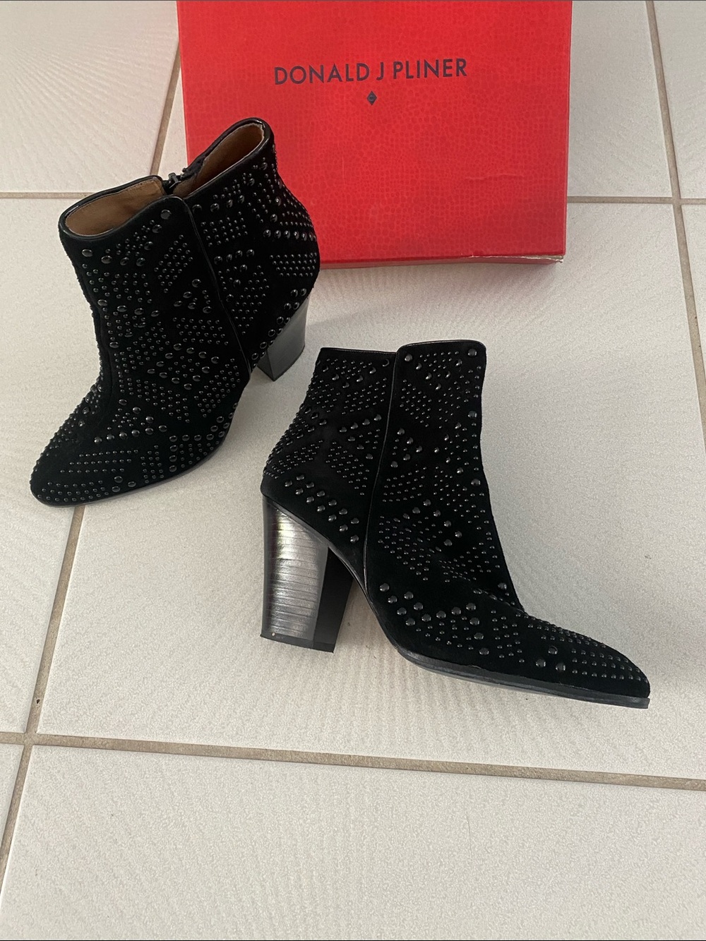 Donald J. Pliner Black Studded Suede Pointed Ankle Boots 10